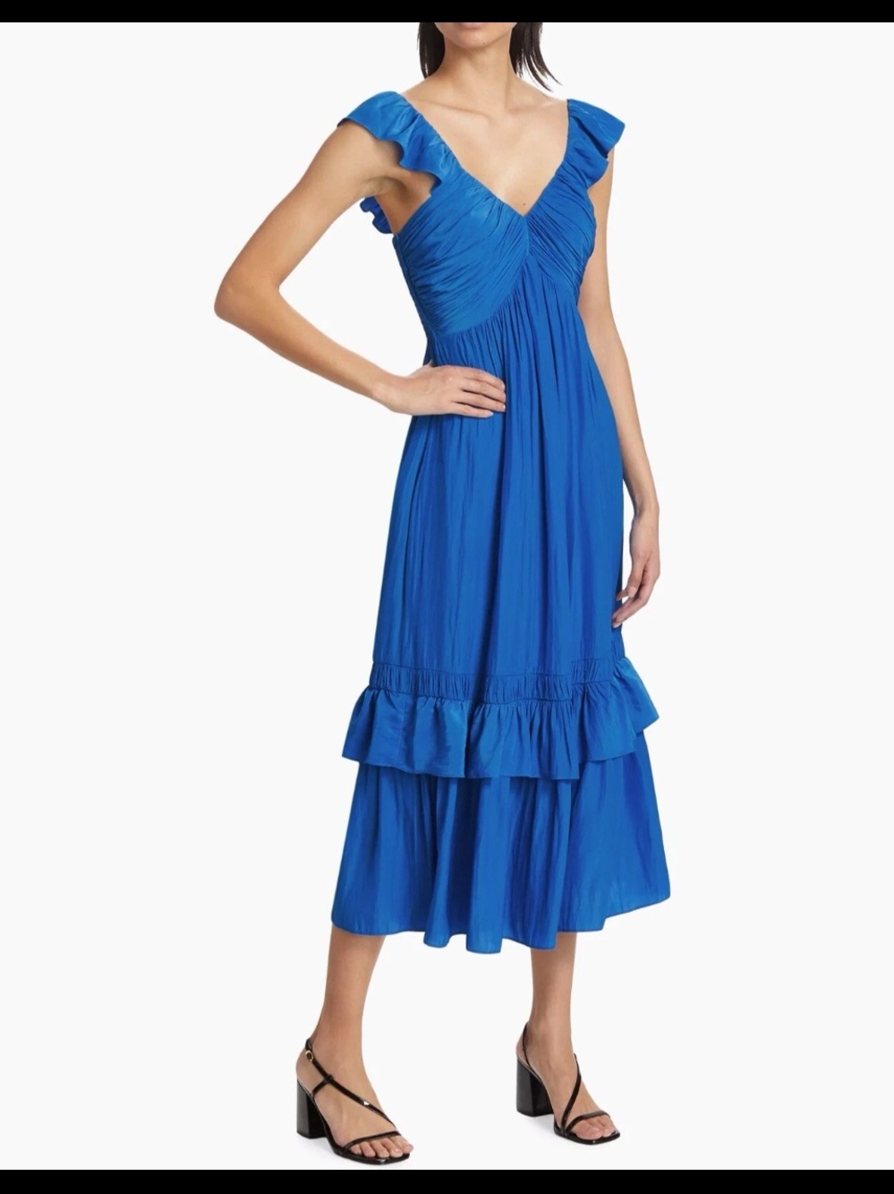 RAMY BROOK NELLY PLUNGE V-NECK BLUE RUFFLE TIERED DRESS SZ XS NWT - Picture 1 of 11